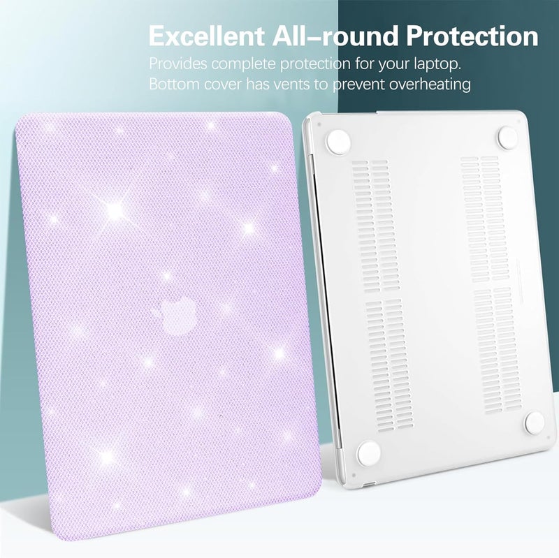 KEROM Glitter Case for MacBook Air 13 inch 2025-2022 M4 M3 M2 A3240 A3113 A2681, Luxury Bedazzled Shiny Bling Sparkle Textured PU Leather Hard Shell & Keyboard Cover for Mac Air 13.6 inch Case, Purple - Image 5